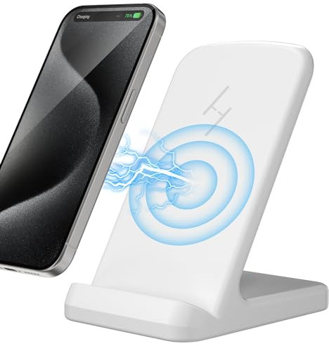 Zestiq Wireless Charger, 15W Wireless Charging Stand for iPhone 16 15 14 13 12 11 Pro Max Plus, Samsung Galaxy S25/S24/S23/S22/S21/S20/S10(White)