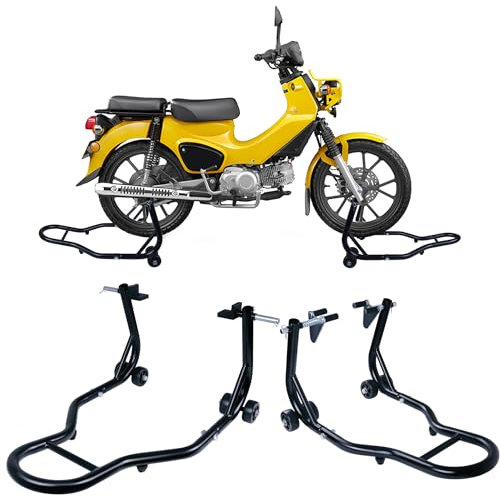 HENGMEI Motorrad Ständer Set Motorrad Hebebühne Vorne+Hinten Motorradständer Motorradheber für Wartungs und Montagearbeiten 2 STÜCK Schwarz