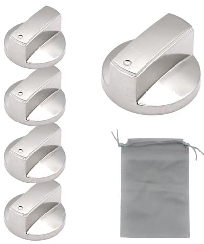 ZYKORT 5 Pezzi Manopole Forno, 6 mm Pomello per Fornelli a Gas, Metallo Manopole Controllo Stufa a Gas, Argento Universale Manopola Gas per Cucina Stufa Gas, Piano Cottura, Forno
