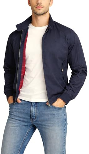Xact Men’s Soft Cotton Harrington Bomber Jacket – Classic Mod Retro Style, Tartan Check Lining, Regular Fit, Lightweight Spring Autumn & Fall Car Coat