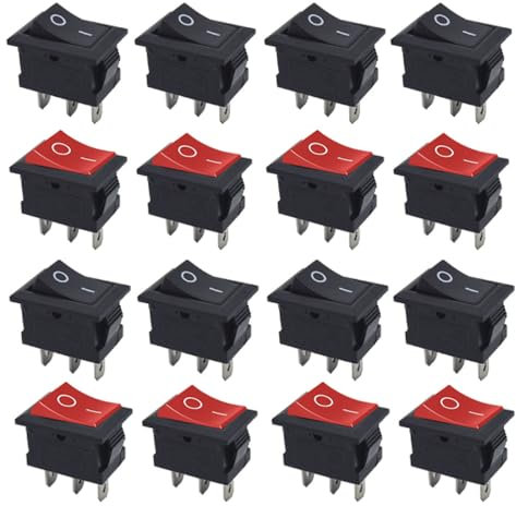 Senvenelec Lot de 16 mini interrupteurs à bascule ON/OFF à 3 broches AC 250 V 220 V 125 V 10 A 12 V 3 broches SPST Interrupteur à bascule rouge + 8 noirs + 8.