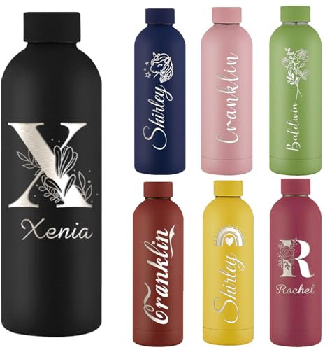 Akmxem Personalisierbare Trinkflasche aus Edelstahl - Auslaufsichere Trinkflasche mit Namen, Thermosflasche 500ml mit Gravur Personalisiert Geschenk