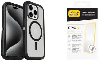 OtterBox Defender XT Clear Apple iPhone 15 Pro Dark Side - clear/black with Premium Tempered Glass Protector
