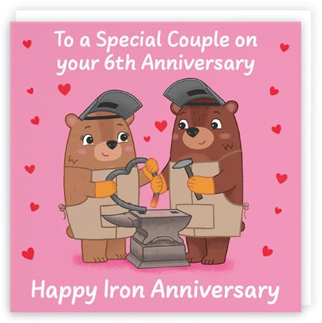 Hunts England - Couple 6th Anniversary Card - Iron Anniversary - Sixth Anniversary - 6 Years - Cute Fun Bears Card - Love Story Collection