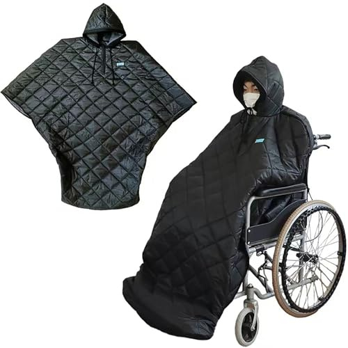 Waterproof Windproof Winter Wheelchair Full Body Warm Blanket, Fleece Lined Wheelchair Cosy Cover with Hood Rain Coat Poncho Cover for Adults Wheelchair Users Full Body Protection Blanket