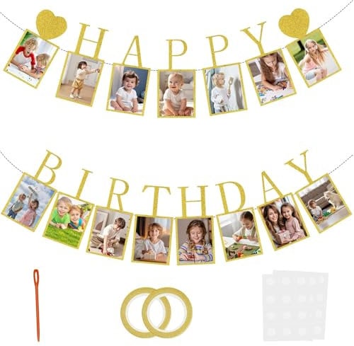 NISENTIA Happy Birthday Fotogirlande Girlande Deko, Geburtstag Girlande Banner, Baby Meilenstein Girlande, Foto Hängende Wanddekoration für Party Dekor Mädchen/Jungen