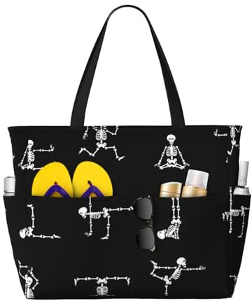 Große Strandtasche mit Totenkopf-Motiv, 45 x 38 x 17 cm, vielseitige Reisetasche, Schwarz, Einheitsgröße