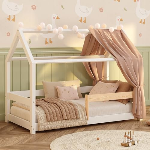 smartwood Letto Casetta 90x200 in Legno Massello - Letto Montessori Bambini in Bianco con Sponda & Rete fino a 230 kg - Design Scandinavo - Per Bambini e Bambine - Facile da Montare - MILO