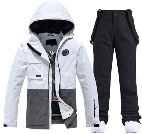 Generisch Damen Skijacke & Skihose Set Skianzug 2 teilig Schneeanzug Wasserdicht Warm Winterjacke mit Abnehmbare Kapuzen zum Skifahren Snowboarden Schneejacke Schneehose Skioverall Damen