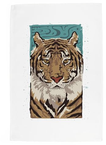 Purely Home Tiger Tea Towel - Painted Artwork Jungle Gifts for Animal Lovers - Panama Cotton Kitchen Dish Towel/Drying Cloth - 67cm x 45cm