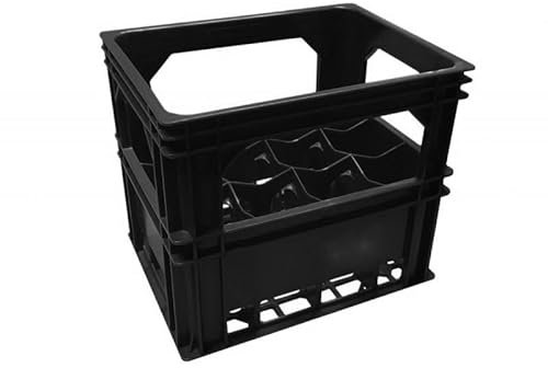 Bac à Bouteilles, Caisse pour Bouteille – 12 Bouteilles de 1 Litre, Noir, empilable et Robuste – Idéal pour Ranger Toutes Vos Bouteilles à la Maison, Cave, ou Garage