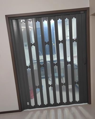 Puerta Plegable Puerta Corrediza de PVC Interior Negra con Sistema de Riel de Metal, Reemplazo de Puerta, Puerta Plegable de Tamaño Personalizado 60 80 100 120 140 160 180 200 Ancho Opcional(73cmx101c
