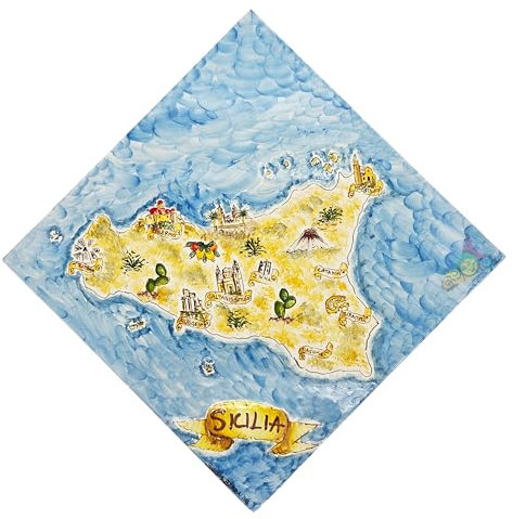 sicilia bedda - PIASTRELLA in Ceramica SICILIANA - Realizzata e Dipinta a Mano - Prodotto Artigianale (Decoro Sicilia, CM 30)