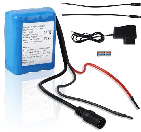 Woskjxas DC 12V 6000mAh Batteria Ricaricabile Batteria agli ioni di litio per la maggior parte dei dispositivi da 12V,Telecamere Wireless,Videocamere, lettori MP3,Telecamere CCTV, Router,DVD Portatili