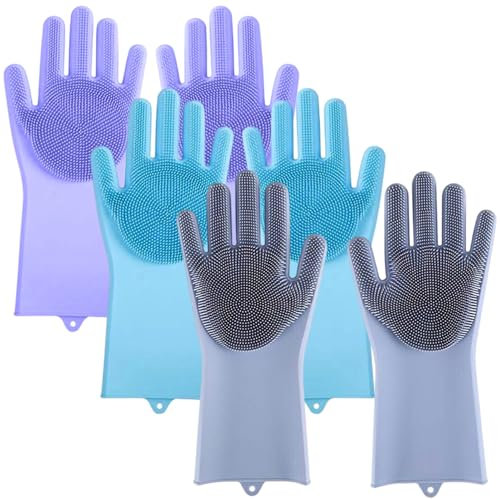 CUCUFA Gants de lave-vaisselle de cuisine, gants lave-vaisselle 3 paires, lavage en silicone, nettoyage des ménages
