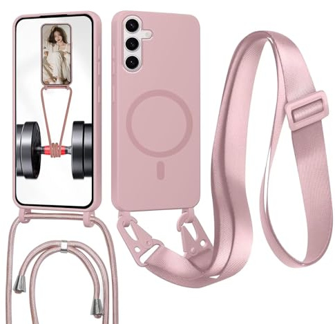 Coque pour Samsung Galaxy A14 4G/A14 5G avec Cordon, Etui avec Collier - Tour de Cou Lanière en Corde - Silicone Housse avec Réglable Chaine pour Galaxy A14 4G/A14 5G,Bandouliere Coque,Or Rose