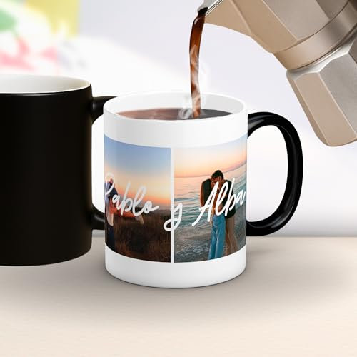 Cristal Plaque Tasse magique personnalisée pour couple deux photos et noms - Finition premium, poignée ergonomique - Cadeau Saint Valentin, anniversaire et anniversaire