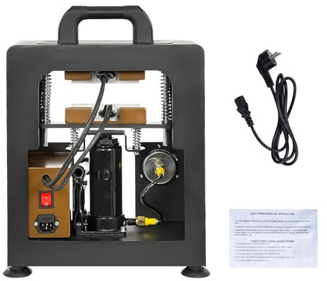 Outbit Presse chauffante hydraulique manuelle, 5 tonnes, 700 W, double plaque chauffante pour extraction de rosine, presse à pression 220 V avec manomètre, idéale pour le transfert de t-shirt et