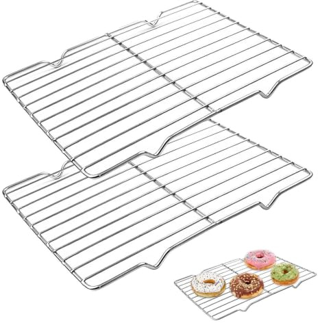 2PCS Cooling Racks for Baking, 31 X 20 cm Stainless Steel Cake Cooling Rack | Small Rectangle Metal Wire Rack for Cake/Meat/Bread, Heavy Duty Oven Grill Rack for Roasting Grilling or Drying