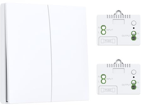 XUK Interrupteur Sans Fil Auto-alimenté Sans Pile pour Maison, 1v2 | Contrôle luminaire sans travaux – fixation adhésive, récepteur 433MHz, portée 30m intérieur – idéal rénovation appartement