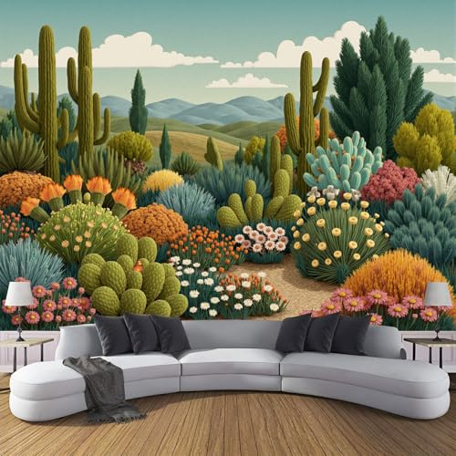 ANALTIRCE Papier Peint Nature Cactus 400×280cm Papier Peint Panoramique Effet 3D, XXL Peinture Murale Poster intissé Rétro Désert, pour Chambre Salon TV Fond