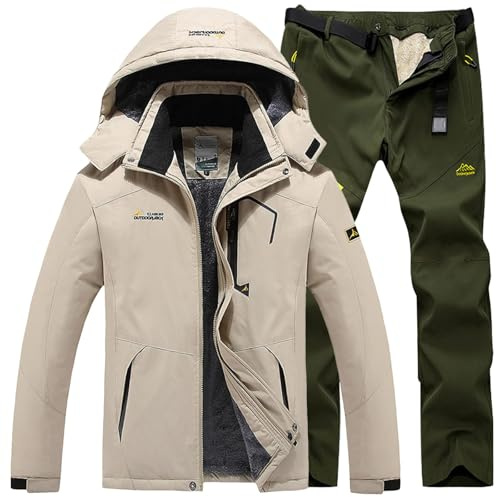 Skianzug Herren 2 Teilig Set Ski Anzug Snowboard Jacke und Ski Hosen Skijacke mit Kapuze Thermoanzug Skianzüge Schneeanzug Warm Skioverall Wasserdichte Skibekleidung Männer Winter Skifahren Outfit