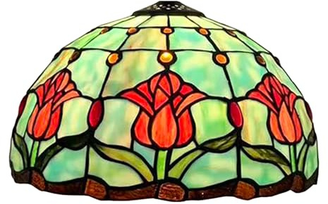 BOTOWI Abat-Jour Tiffany à remplacer Uniquement, Abat-Jour en Verre teinté Style Tulipe, 12 Pouces, Compatible avec Lampe de Table, de Bureau ou Suspension au Plafond,Vert