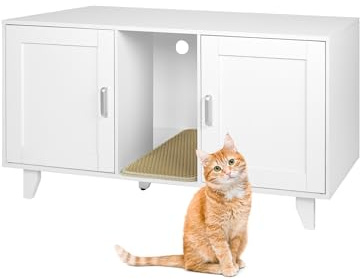 Relaxdays Katzenschrank für Katzentoilette, XXL, 2 Kammern, Katzenhaus mit Katzenklomatte, HBT: 65x120x52 cm, Farbe