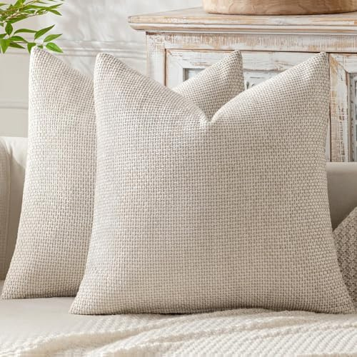 MIULEE Chenille Kissenbezug 45x45 2er Set Dekokissen Beige | Kissenbezüge Sofakissen Weiche Kissenhüllen mit Elegantem Design CouchKissen Zierkissen für Bett, Sofa und Wohnzimmer