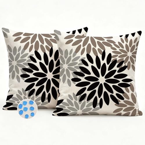 Kissenbezug 40x40 Schwarz Braun Grau Blumen Sofakissen Dahlien Kissenhüllen | Dahlien Dekokissen Kissenhüllen Couchkissen Kissenbezüge Wohnzimmer Garten Sofa Herbst Winter Deko Kissen 2er Set