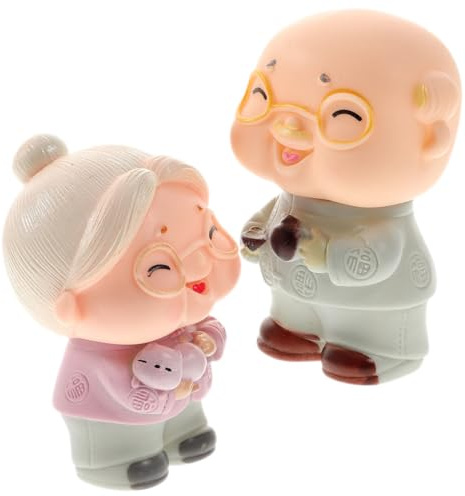 Artibetter Miniatur Figur Älteres Paar Tortendeko aus Harz Liebevolle Großeltern Statue Geschenk für Hochzeitstag Geburtstag Dekoratives Wohnaccessoire