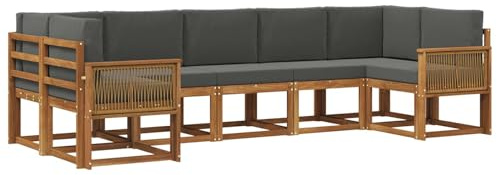 vidaXL Outdoor-Sofagarnitur mit Kissen 7 pcs Natur und Anthrazit, Garten-Sofa-Set, modernes Outdoor-Modular, Patio-Sitzgruppe, Akazienholz-Möbel, Lounge für den Hinterhof