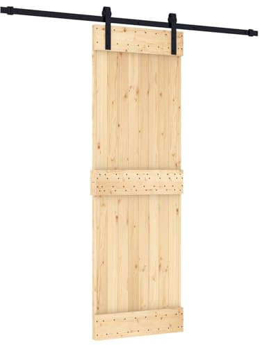QJBSAVVA Porta scorrevole in legno di pino massiccio, 70 x 210 cm, set completo con guida da 200 cm in acciaio nero, porta interna salvaspazio e divisorio per casa e ufficio