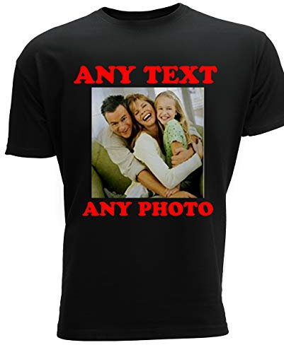 4sold Personalised T Shirt UK Unisex Cotton Tee with Any Photo or Text Design Your Own Funny Gift for Men Women Kids Birthday, Christmas, Events Black