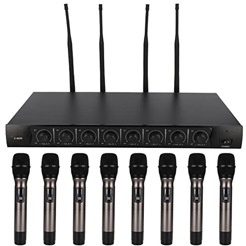 Microfono wireless, UHF 700MHz - 790MHz Set di microfoni a condensatore wireless professionale a 8 canali con 8 microfoni portatili per feste, chiesa, karaoke, riunioni, matrimoni, ecc.(eu)