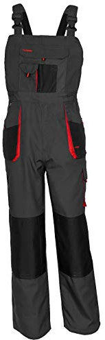 Gama JM FORECO-B White, Grey, Black Bib and Brace Overalls Mens Work Trousers Knee Pad Dungarees Multi Pocket Clasic and Knee Pads Painters (Black, UK 38-40 / EU 56 with Kneepads)