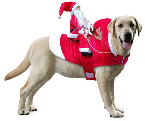 Idepet Hundekostüm Weihnachten, Hund Weihnachten Kostüm mit Santa Claus Reiten auf Haustier Katze Hundepullover Weihnachten