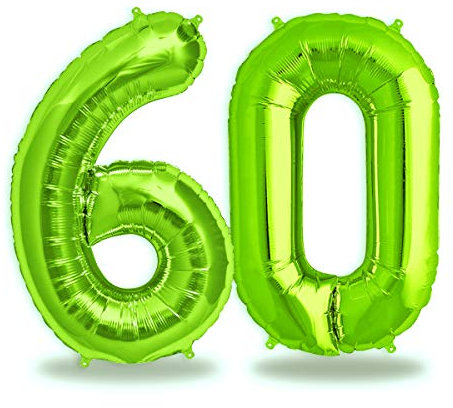 FUNXGO® folienballon zahl 60 Grün - Riesenzahl Ballon ca.100 cm - Luftballon Zahl 60 - fliegt mit Helium - zum 60. Geburtstag, Hochzeit, Jubiläum, Fest, Party Dekoration - Ballon 60 Grün