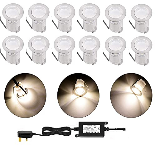 CISLAN LED Decking Lights,Waterproof Plinth Deck Lights,High Brightness Warm White Buried Garden Light for Decking Lighting, Kitchen Plinths, Bathroom Lights, Saunas Pack of 12 …
