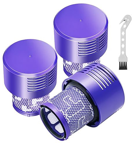 Coodss Filtres de rechange V10 pour Dyson V10 Cyclone Series, V10 Absolute, V10 Animal, V10 Total Clean, SV12, pièce de rechange n° 969082-01, lot de 3 filtres et 1 brosse de nettoyage