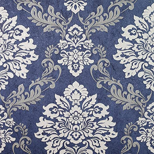 Arthouse Heavy Weight Vinyl Palazzo Damask Navy Wallpaper - Hard Wearing - Suitable for Any Room Including Bathroom - Kitchen - Hallway - Bedroom - Full Roll 10.05m (L) X 53cm (W) 290407 Blue