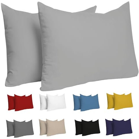 Dreamzie Set mit 2X Kissenbezüge Baumwolle 100% Jersey Baumwolle - Kissenhülle 2er Pack - Bettwäsche Doppelbett Kissenbezug - Kissen Schoner - Resistent und Hypoallergen (40 x 60 cm, Grau)