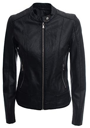 JOPHY & CO. Giacca Corta Donna Ecopelle con Tasche, Cerniere e Scollo Coreana (cod. 8820) (Nero (cod. 8820), L)