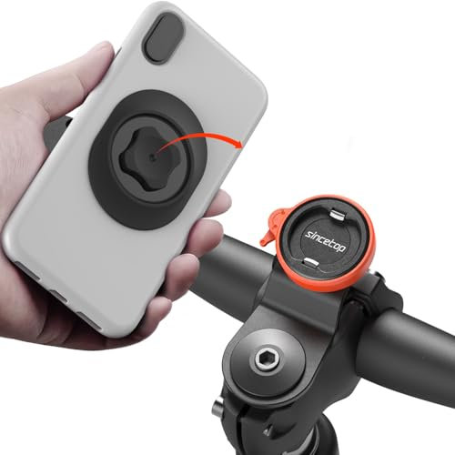 sincetop Bike Phone Mount,Mountain Bicycle Cell Phone Holder,Universal Aluminum Handlebar Stem Phone Clamp,Cycling Mobile Phone Clip,MTB Road Bike Quick Attach/Release 【Serie C - 1st Gen】-Orange