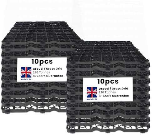 Plastic Shed Base - Sturdy Driveway Grids and Lawn Mats, Gravel Grid Grass Mat Combo, UK-Made Grass Grids, Garden Path Ground Matting for Gravel Stabiliser, Rubber Grass Mats, Pack of 20