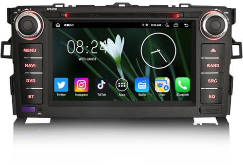 Erisin 8-Core 4GO 64GO Android 14 Autoradio pour Toyota Auris Soutien CarPlay sans Fil DSP Bluetooth 5.0 Lecteur DVD Navi WiFi Dab+Radio RDS Contrôle du Volant écran Tactile