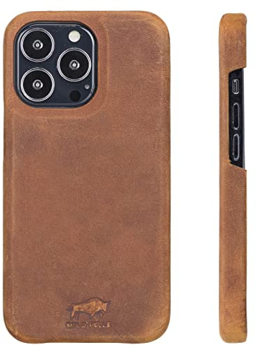 Solo Pelle Lederhülle für das iPhone 13 Pro in 6.1 Zoll Princeton Case Leder Hülle Ledertasche Backcover aus echtem Leder (Camel Braun)