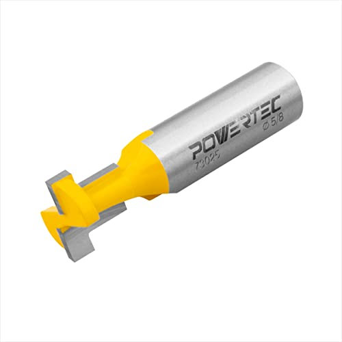 POWERTEC Carbide Tipped 5/8 Dia. Keyhole Router Bit 1/2 Shank, Woodworking T Slotting Router Bits for use on CNC and Router Tool, T-Slot Grooving Milling Cutter for T-Track Bolts (73025)