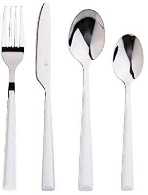 UNITED COLORS OF BENETTON. Besteck-Set, 16-teilig, 4 Gabeln, 4 Messer, 4 Löffel und 4 Löffel, Edelstahl, ergonomisch, spülmaschinenfest, ungiftig, weiß