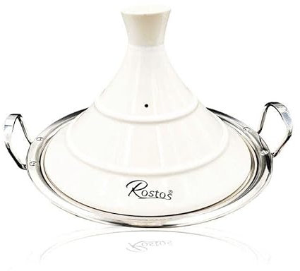 Marokkanische Tajine Rostos Weiß Ø 26 cm Keramik Induktion, Tajin, Tagen, Gartopf, Kochtopf, in drei Größen erhältlich, Schmortopf, Premium Qualität, für alle Herdarten und Backofen geeignet